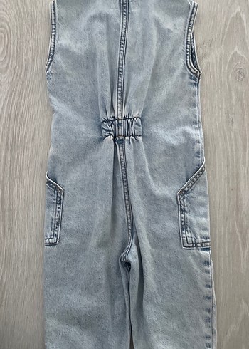 Gri Batik Desenli Kız Çocuk Denim Tulum - Görsel 5