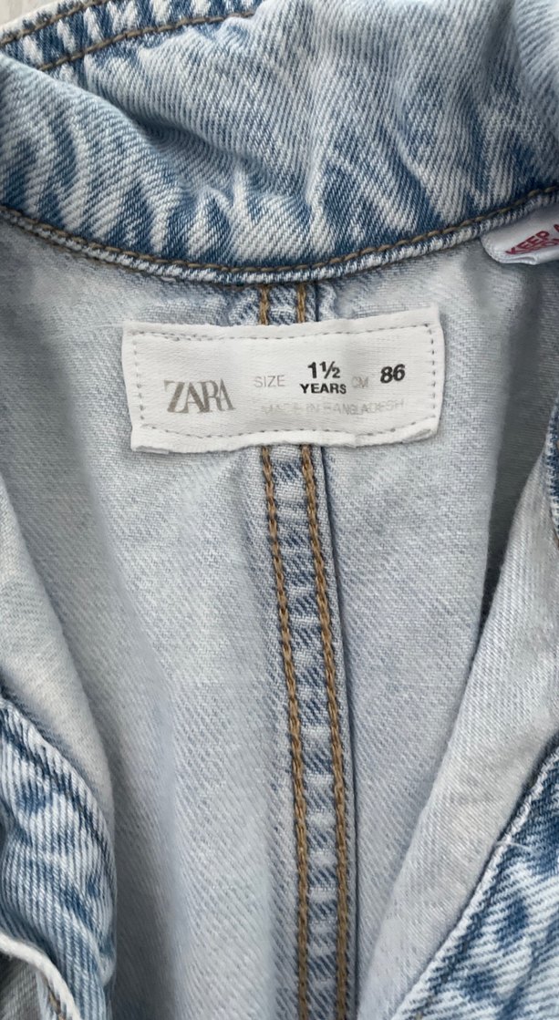 Gri Batik Desenli Kız Çocuk Denim Tulum - Görsel 2