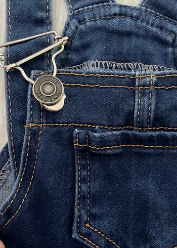 Kızlar için Koyu Mavi Denim Askılı Tulum - Görsel 4