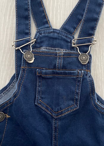 Kızlar için Koyu Mavi Denim Askılı Tulum - Görsel 2