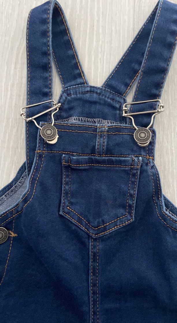 Kızlar için Koyu Mavi Denim Askılı Tulum - Görsel 2