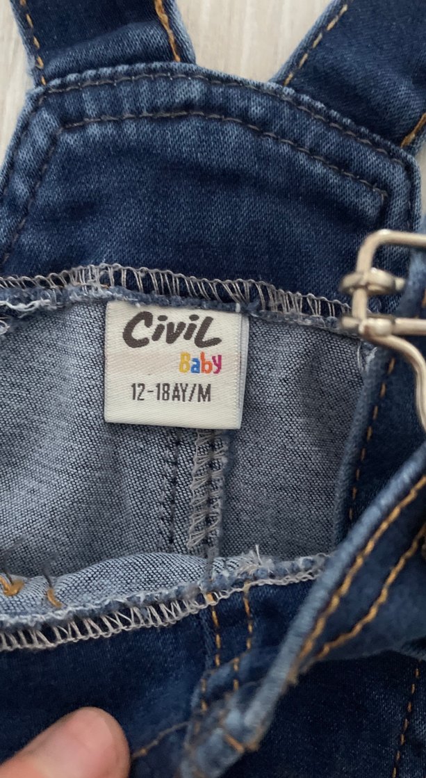 Kızlar için Koyu Mavi Denim Askılı Tulum - Görsel 5