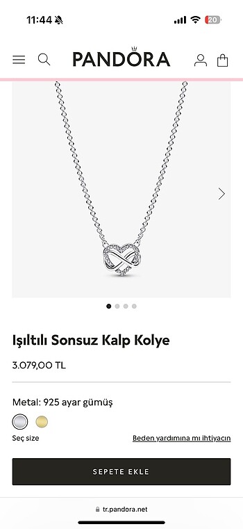 pandora ışıltılı sonsuz kalp kolye