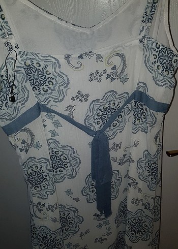 Diğer Kadın Beyaz mavi Desenli kisa Elbise