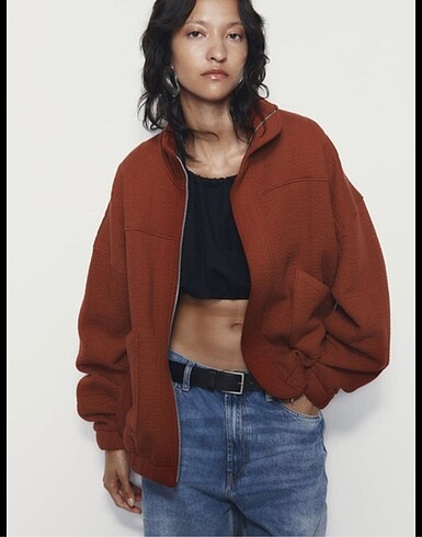 Zara Zara koyu kızıl taba rengi bomber
