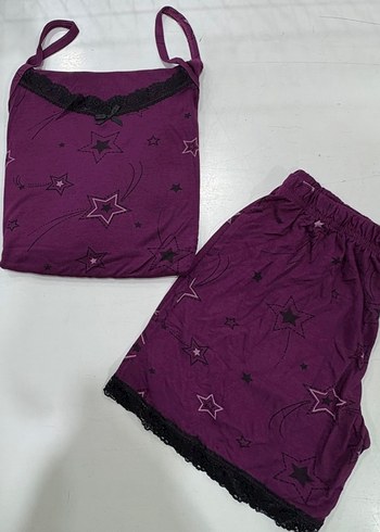 Mor Nakışlı Mini Kadın Pijama Takımı