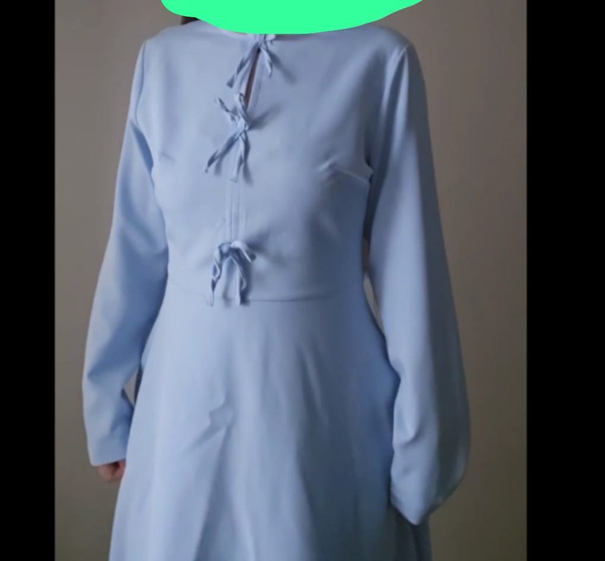 Kurdele detaylı midi boy elbise - Görsel 4