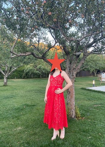 Kırmızı dantelli elbise - Görsel 5