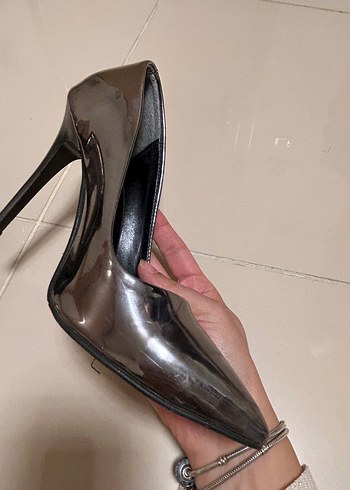 Gri Metalik İnce Topuklu Stiletto - Görsel 3