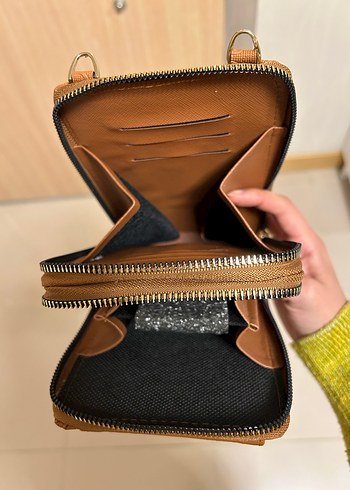 Fermuarlı Kahverengi Deri Kadın Çapraz Çanta - Görsel 4