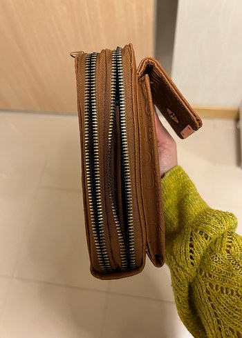 Fermuarlı Kahverengi Deri Kadın Çapraz Çanta - Görsel 6