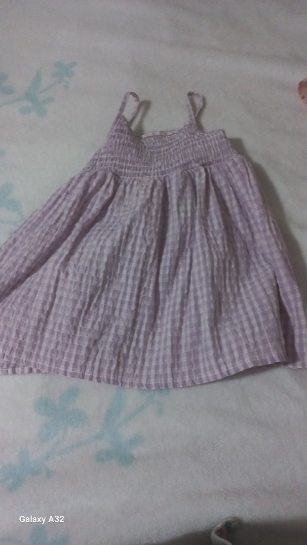 Kız Çocuk Lila Pliseli Keten Elbise 2 yas - Görsel 3