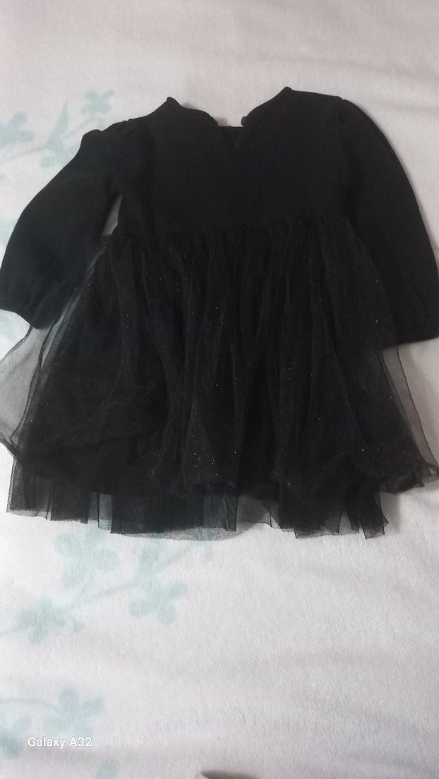 Kız Çocuk Siyah Fırfırlı Uzun Kollu Elbise(3-4yas) - Görsel 3