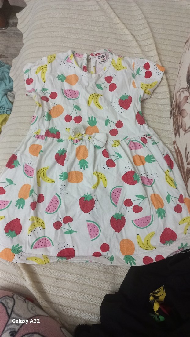 Kız Çocuk Renkli Baskılı Kısa Kollu Elbise 12-18 ay - Görsel 2