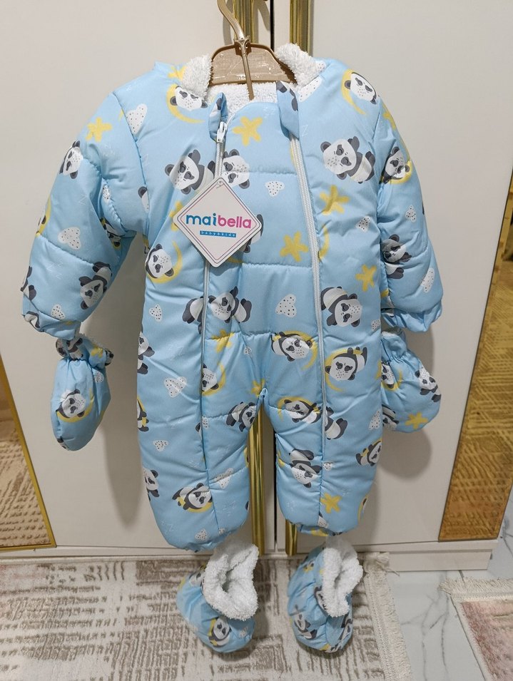 Renkli Baskılı Mavi Erkek Bebek Tulum - Görsel 3