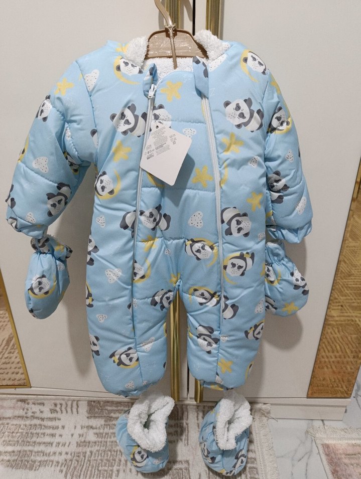 Renkli Baskılı Mavi Erkek Bebek Tulum - Görsel 4