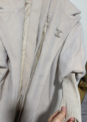 Bej Midi Kadın Kaban Düğmeli Notch Yaka - Görsel 4