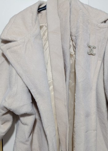 Bej Midi Kadın Kaban Düğmeli Notch Yaka - Görsel 2