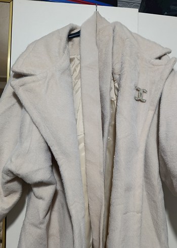 Bej Midi Kadın Kaban Düğmeli Notch Yaka - Görsel 5