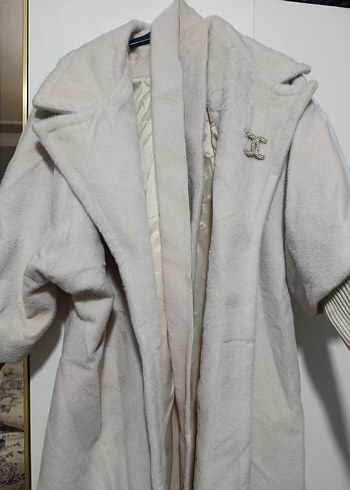 Bej Midi Kadın Kaban Düğmeli Notch Yaka - Görsel 6