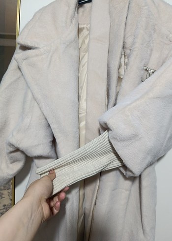 Bej Midi Kadın Kaban Düğmeli Notch Yaka - Görsel 3