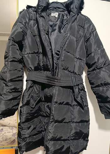 Kadın Siyah Kemerli Midi Kışlık Mont - Görsel 4