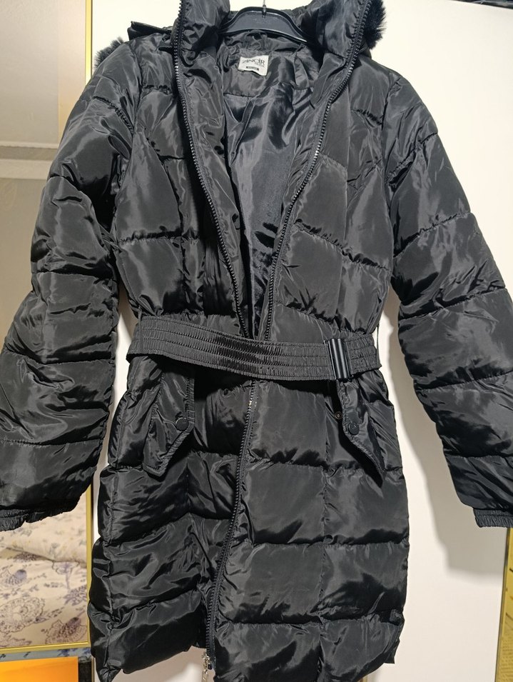 Kadın Siyah Kemerli Midi Kışlık Mont - Görsel 4