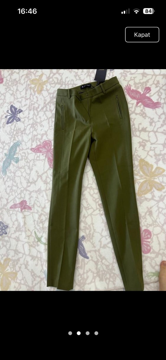 Kadın Haki Pilili Kumaş Pantolon - Görsel 3