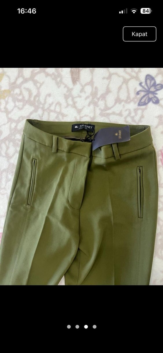 Kadın Haki Pilili Kumaş Pantolon - Görsel 2