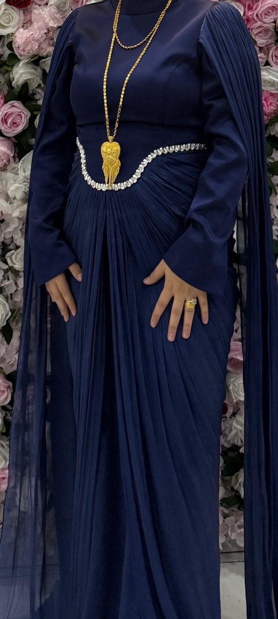 Drapeli Lacivert Uzun Abiye Elbise - Görsel 2