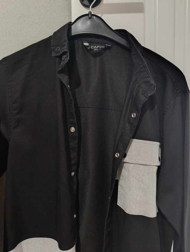 Gri Düğmeli Erkek Gömlek - Görsel 3