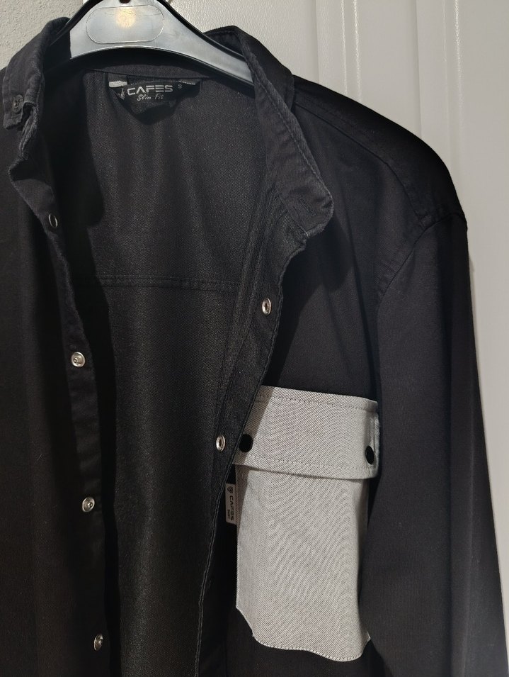 Gri Düğmeli Erkek Gömlek - Görsel 2