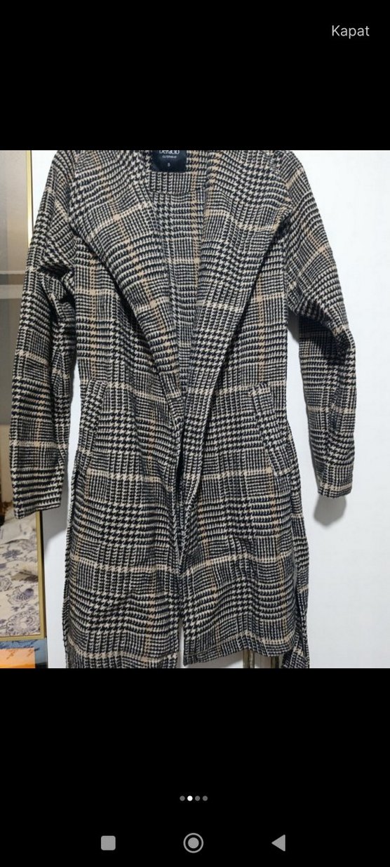 Kadın Gri Düğmeli Uzun kaban - Görsel 3