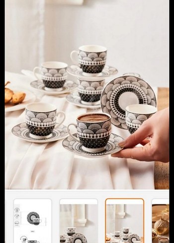 Siyah Beyaz Desenli Kahve Fincanı ve Tabağı - Görsel 3