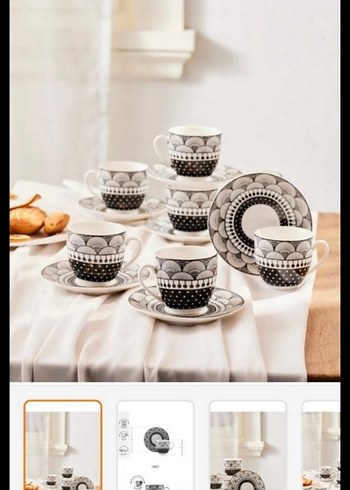 Siyah Beyaz Desenli Kahve Fincanı ve Tabağı - Görsel 2