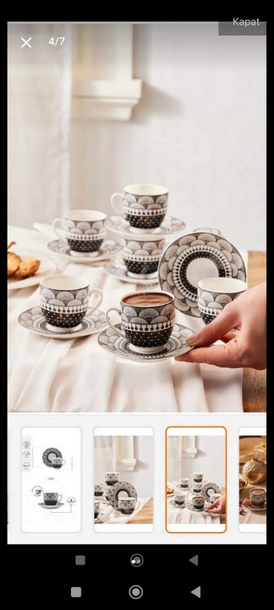 Siyah Beyaz Desenli Kahve Fincanı ve Tabağı - Görsel 3