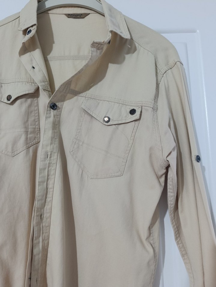 Bej Erkek Keten Gömlek - Görsel 3