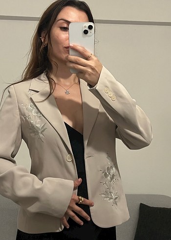 Diğer Nakışlı Bej Kadın Blazer Ceket