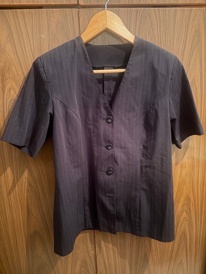 Düğmeli Çizgili Kısa Kollu Kadın Blazer - Görsel 3