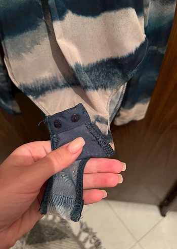m Beden mavi Renk Mavi Transparan Tie-Dye Uzun Kollu Bluz