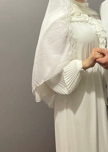 Tesettür beyaz elbise - Görsel 5