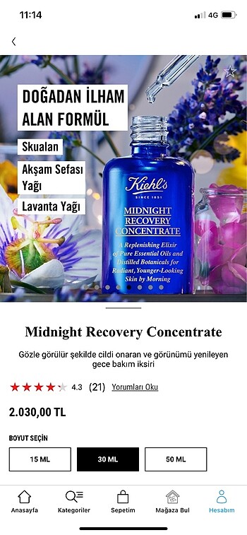  Beden Kiehl?s Midnight Recovery Serum