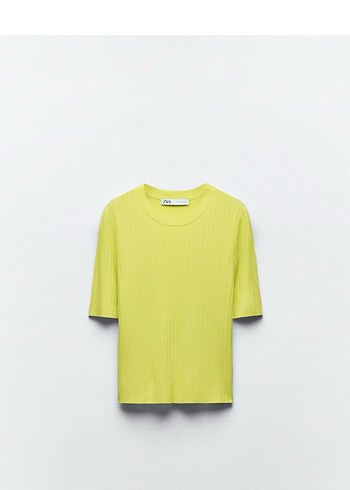 Zara Canli Limon Yesili Bisiklet Yaka Tisort