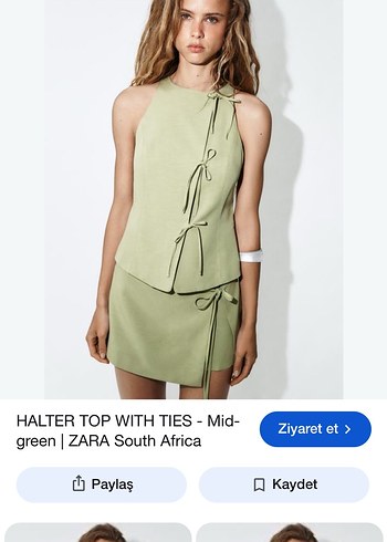 Zara Adacayi Yesili Bagcikli Halter Bluz
