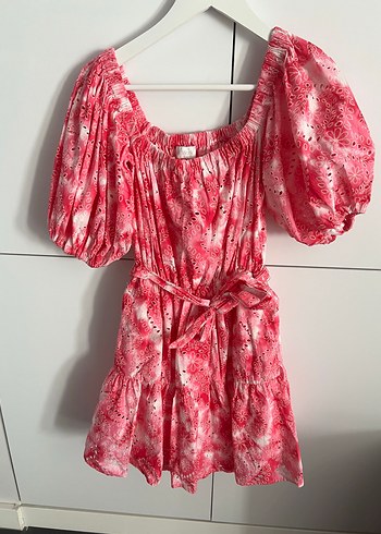 Network Pembe Cicekli Romantik Mini Elbise