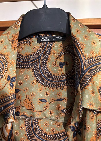 Zara Düğmeli Uzun Kollu Kahverengi Desenli Kadın Gömlek - Görsel 2