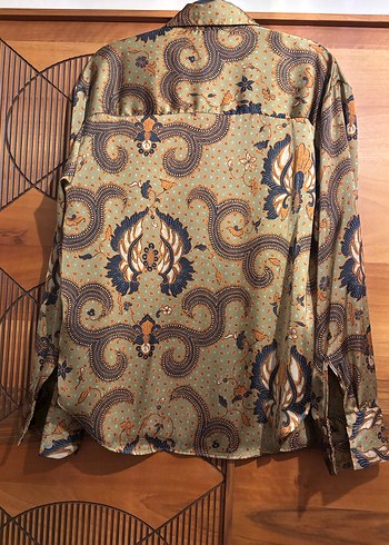 Zara Düğmeli Uzun Kollu Kahverengi Desenli Kadın Gömlek - Görsel 3