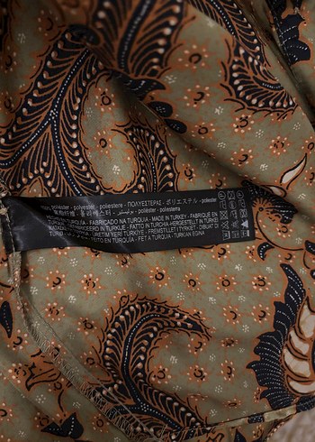 Zara Düğmeli Uzun Kollu Kahverengi Desenli Kadın Gömlek - Görsel 4