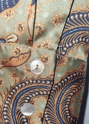 Zara Düğmeli Uzun Kollu Kahverengi Desenli Kadın Gömlek - Görsel 5