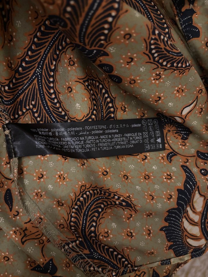 Zara Düğmeli Uzun Kollu Kahverengi Desenli Kadın Gömlek - Görsel 4